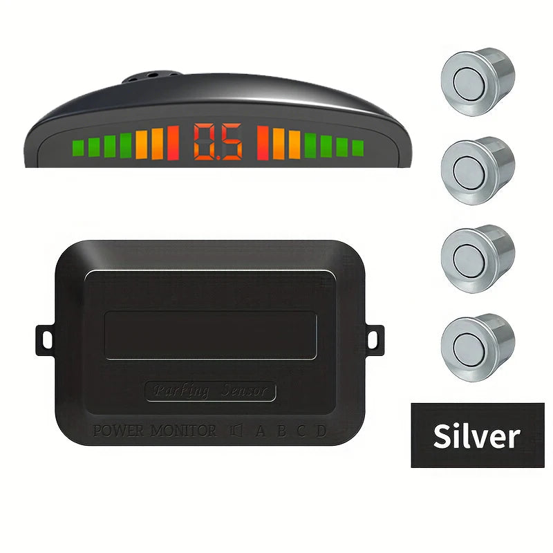 Car LED Parking Sensor Kit 4 Sensors Reverse Backup Radar 12V Parking Sensor Kit Axl Silver 4.3 Inches
