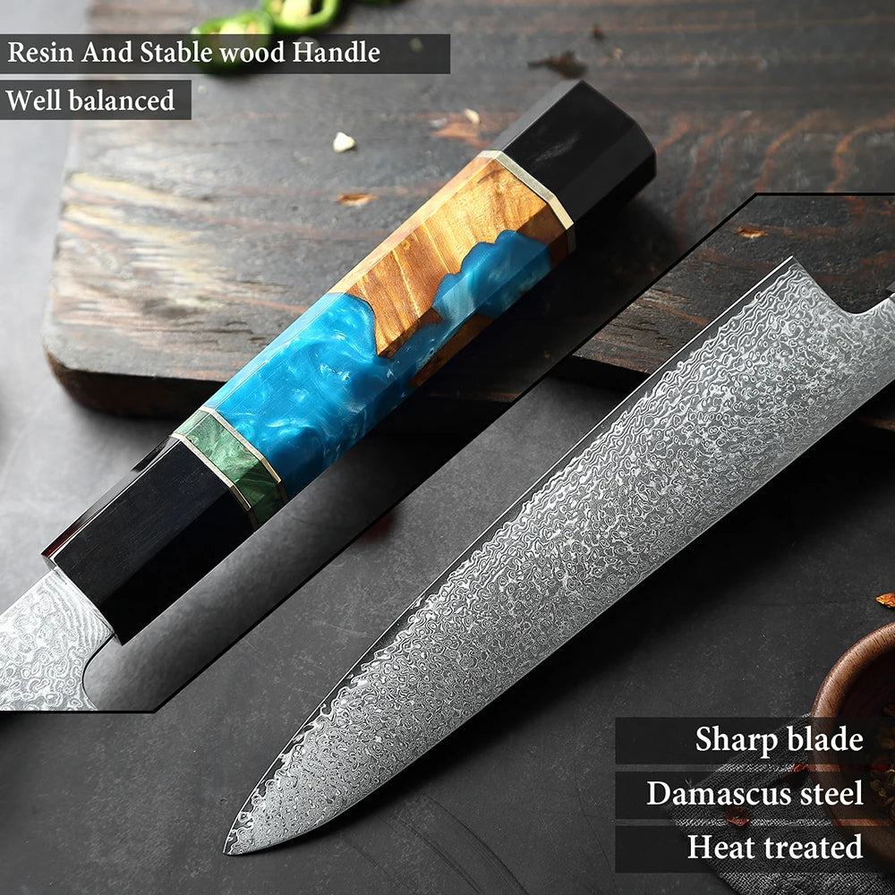 XITUO Damascus VG10 Chef Knife – Octagonal Wood Handle Damascus Chef Knife Axl