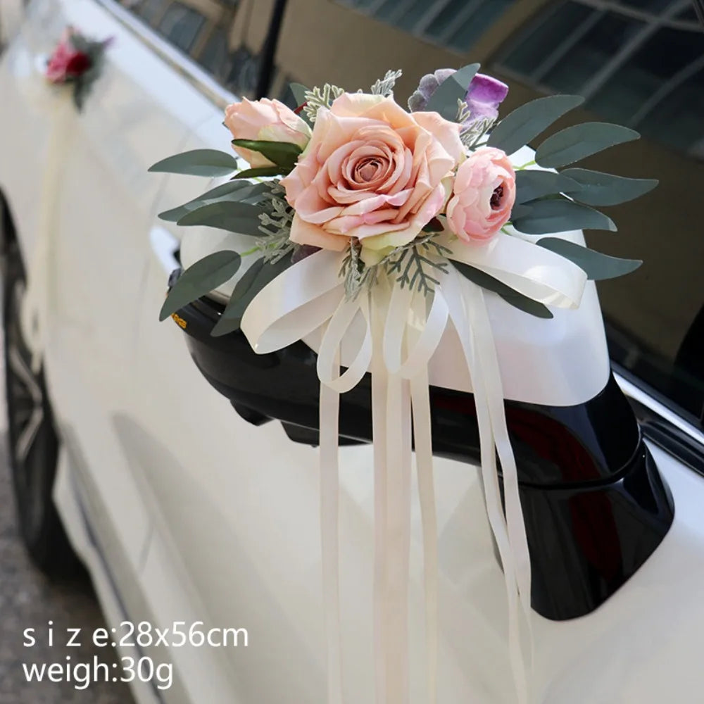 Wedding Car Floral Bow Decoration – Bridal Door & Mirror Decor Wedding Car Decoration Axl Champagne
