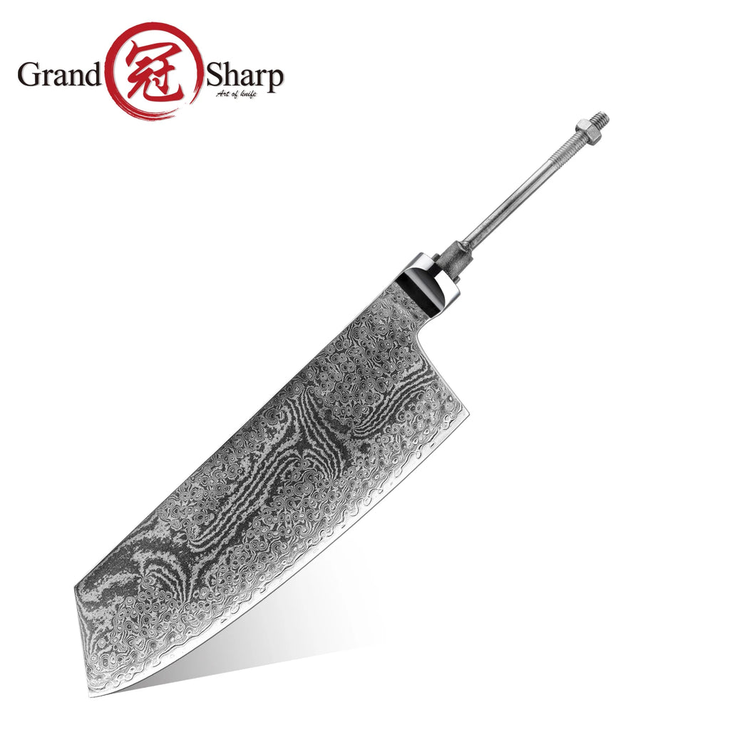 67-Layer Damascus Chef Knife Blade S35VN Steel – DIY No Handle Damascus Knife Blade Axl 7.1 inch Cleaver