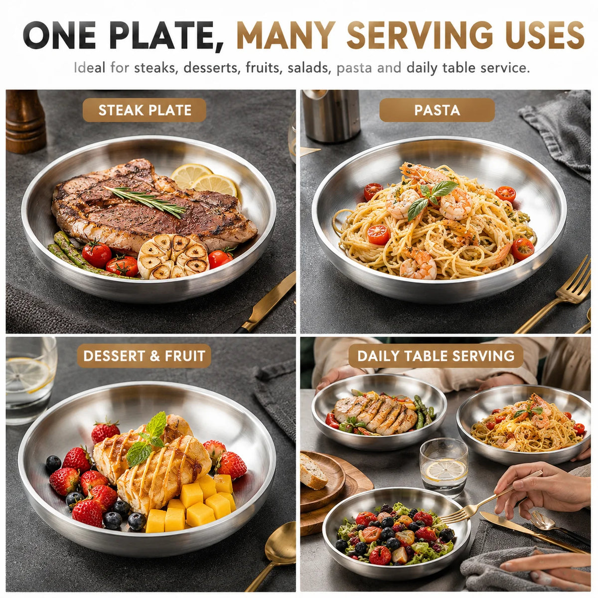 Double Wall Insulated Stainless Steel Dinner Plates | 3 Sizes Insulated Dinner Plate Axl