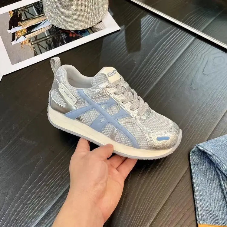 Women's Breathable Mesh Platform Running Sneakers | Lace-Up Platform Running Sneakers Axl silver 35