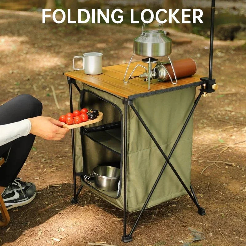 Folding Outdoor Camp Cabinet – Oxford Cloth BBQ Storage Table Folding Camp Cabinet Axl
