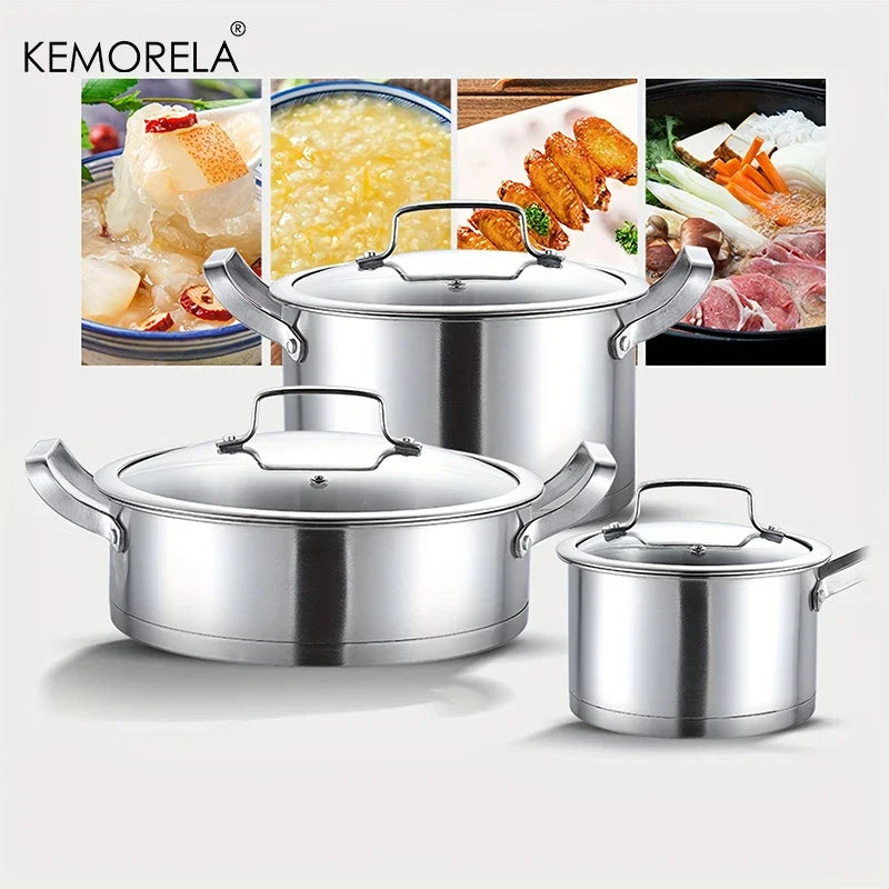 KEMORELA Stainless Steel Pot Set 16/20/24cm – Soup & Steamer Stainless Steel Pot Set Axl