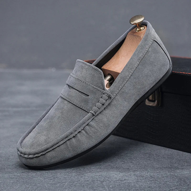 YBQJOO Men's Leather Moccasin Loafers | Lightweight Slip-On Shoes Men's Leather Loafers Axl gray 39