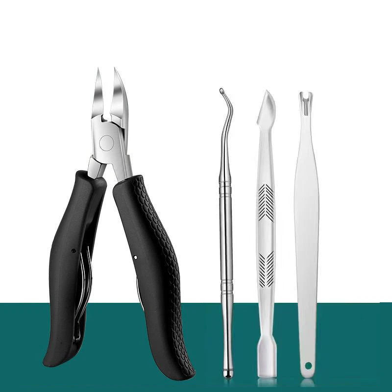 Professional Stainless Steel Pedicure Nail Clipper Set – 4 Pcs Pedicure Nail Clipper Set Axl black