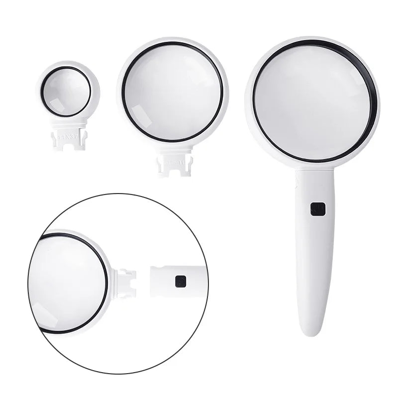 3-in-1 Folding LED Magnifying Glass – Interchangeable Handheld Loupe LED Magnifying Glass Axl 3.5x 5x 11x
