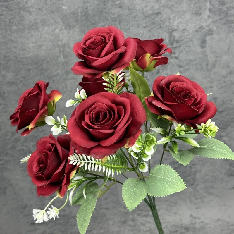Artificial 7-Head Rose Bouquet | Faux Silk Roses for Weddings Artificial Flower Bouquet Axl