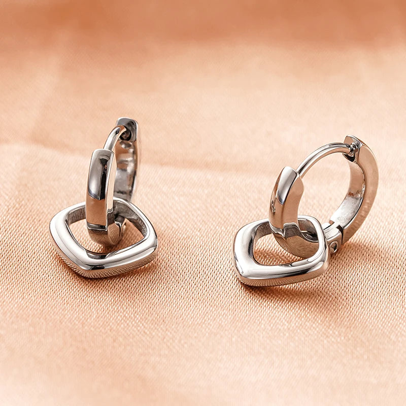 Huitan Geometric Square Drop Earrings | Stainless Steel Women Drop Earrings Axl