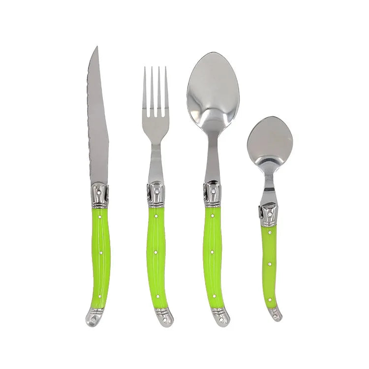 Rainbow Laguiole Cutlery Set 4–24 Pcs | Stainless Steel Flatware Flatware Set Axl 4pcs Green cutlery