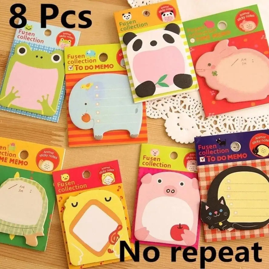 8-Pc Cartoon Animal Sticky Notes Bookmark Set | Memo Pads Sticky Note Bookmarks Axl