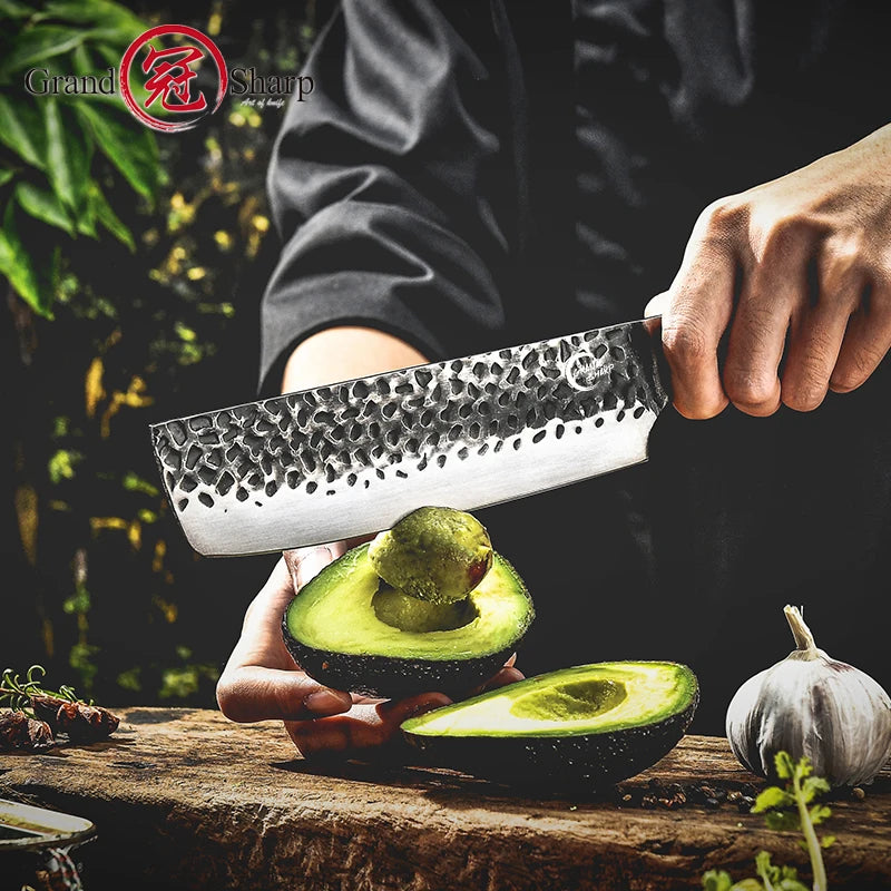 Grandsharp Japanese Nakiri Knife – High Carbon Steel Vegetable Knife Japanese Nakiri Knife Axl