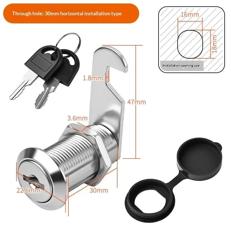 Zinc Alloy Cam Lock Waterproof Cover Cabinet Drawer 2 Keys Cam Lock Axl A10