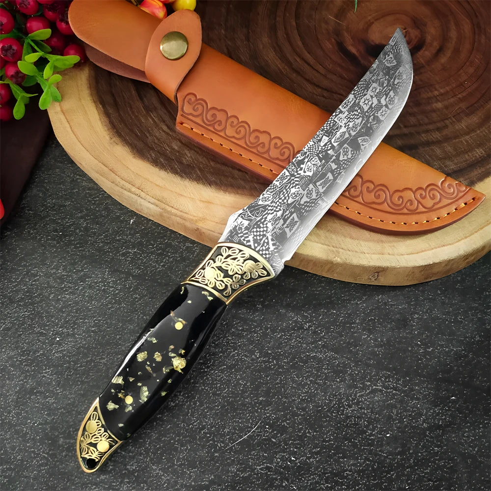 Damascus Steel Kitchen Knife – Full Tang Handmade Forged Blade Damascus Kitchen Knife Axl Knife-Black