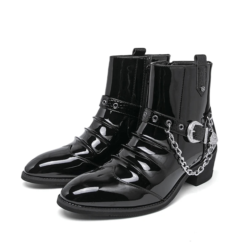 Men's Metal Chain Chelsea Ankle Boots – Rock Fashion Slip-On Chelsea Ankle Boots Axl Black 38