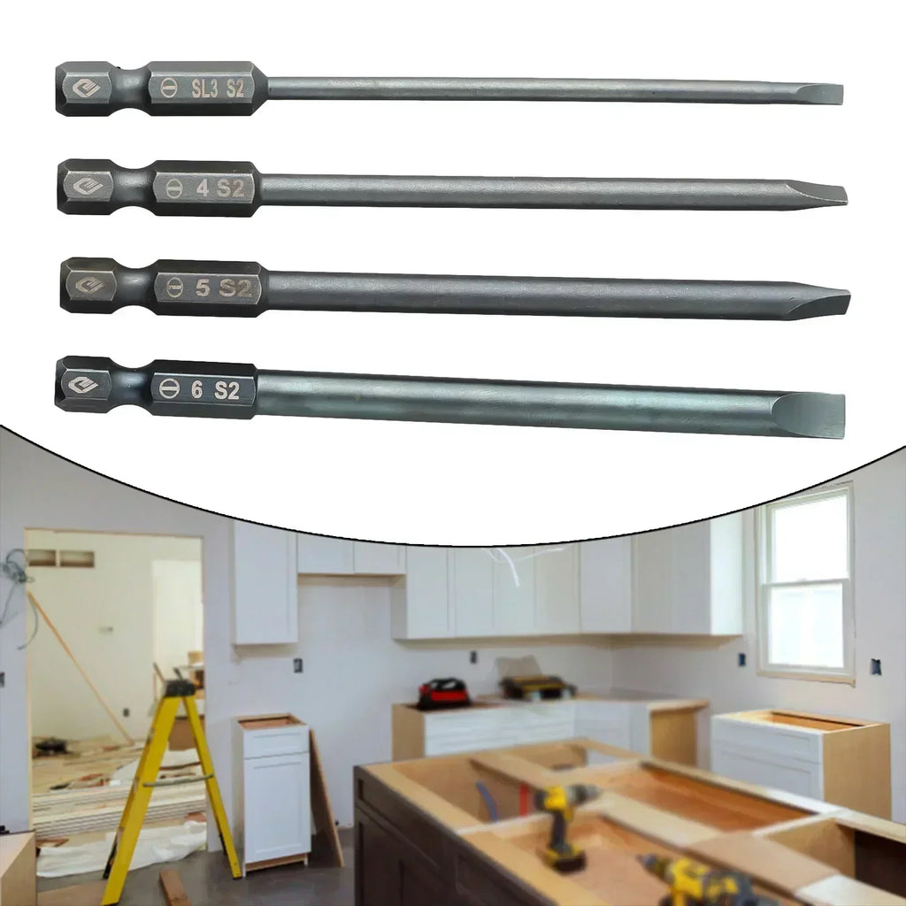 100mm Magnetic Slotted Screwdriver Bit 1/4" Hex – SL3 to SL6 Screwdriver Bit Axl