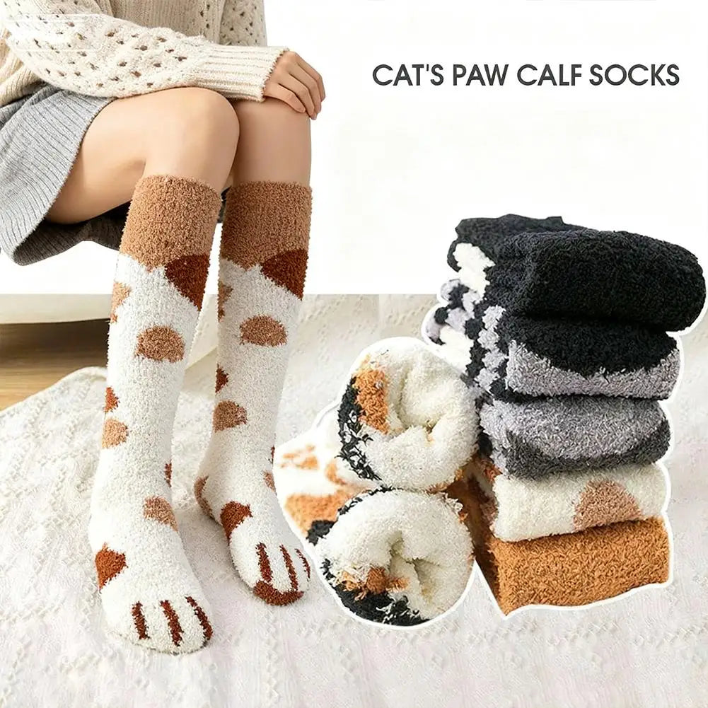 Cat Paw Plush Over-The-Knee Socks – Thick Warm Winter Stockings Plush Winter Socks Axl