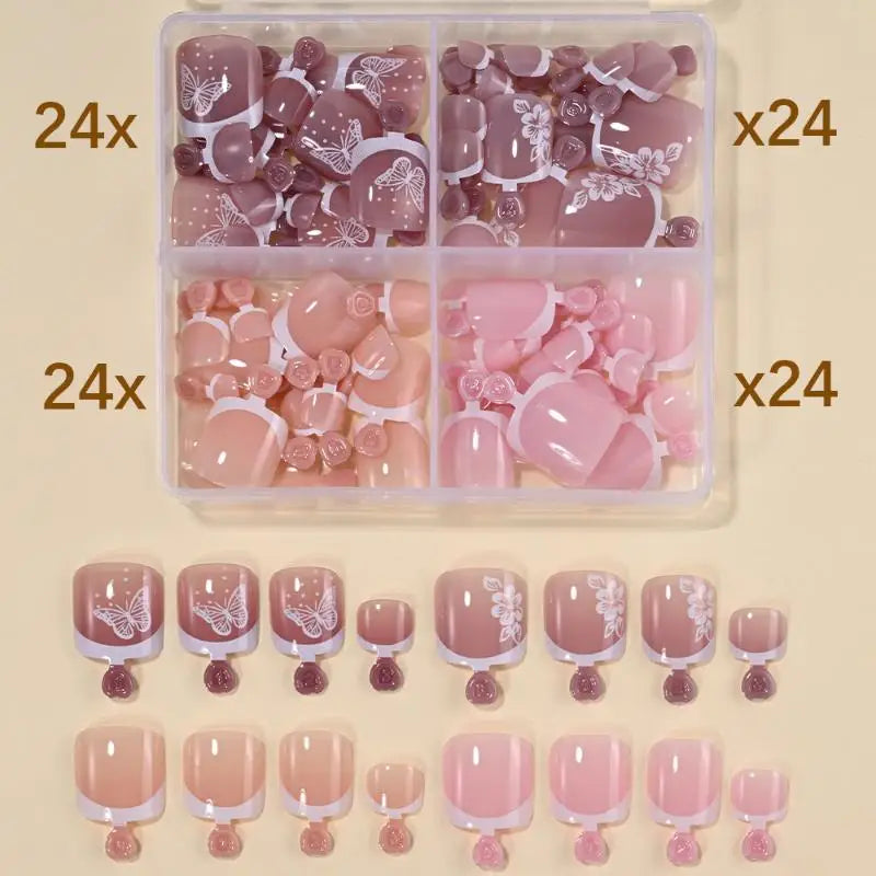 96 Pcs Short Square Press-On False Toenails – Full Cover Kit Press-On Toenails Axl N1