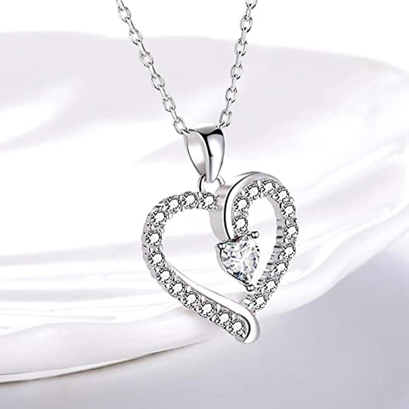 Huitan Heart Pendant Necklace – Full CZ Women's Wedding Jewelry Heart Pendant Necklace Axl