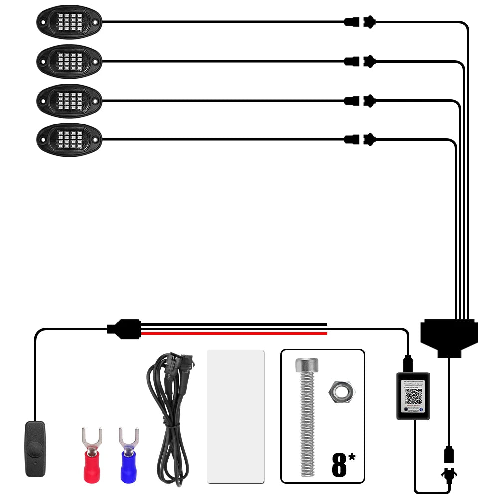 RGB LED Rock Lights Bluetooth APP Music Sync | 4/6/8 Pod Kit LED Rock Light Kit Axl 4 IN 1