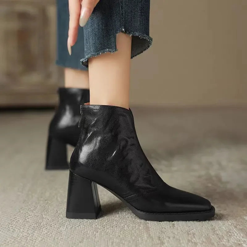 Women's Luxury Ankle Boots – Square Toe Zipper High Heel Women's Ankle Boots Axl