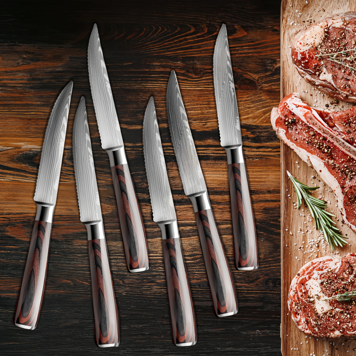 Damascus Steak Knife Set 2–8 Pc | Stainless & Wood Handle Steak Knife Set Axl