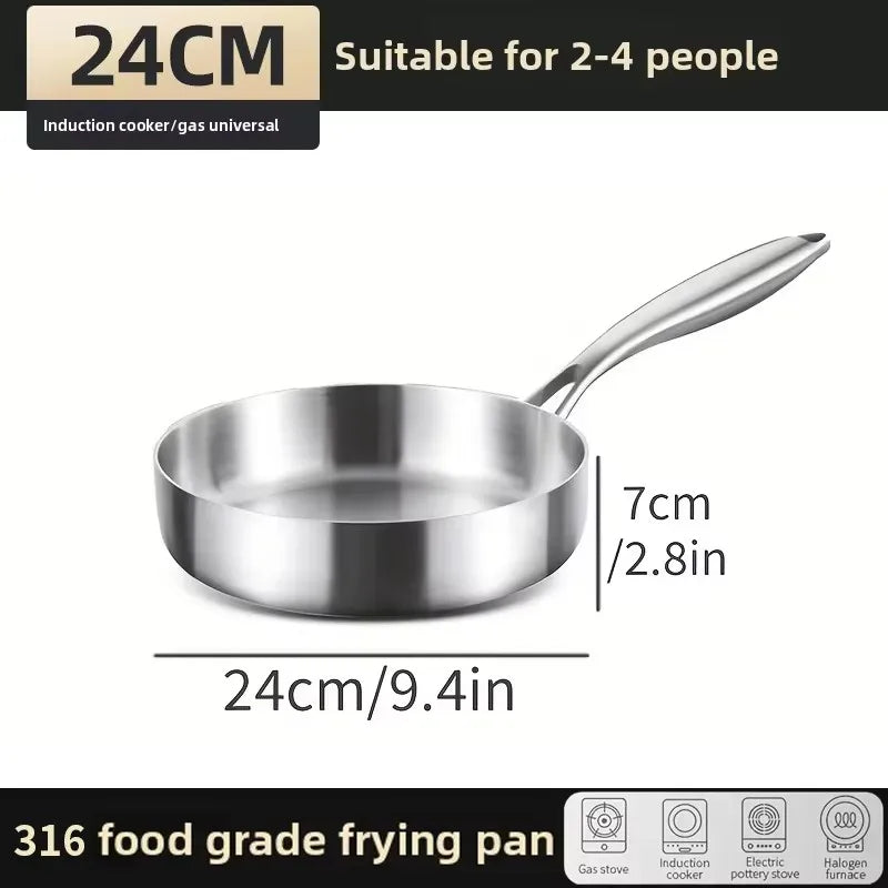 KEMORELA 316 Stainless Steel Wok Frying Pan | Gas & Induction Stainless Steel Wok Axl 24cm