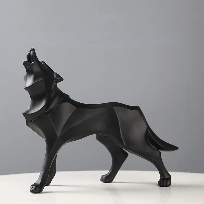 Modern Abstract Wolf Figurine – Geometric Resin Animal Statue Decorative Figurine Axl black