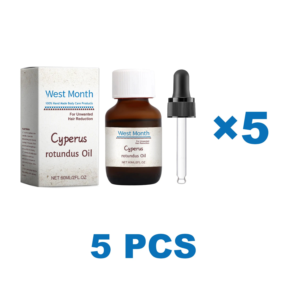 Cyperus Rotundus Hair Growth Inhibitor Oil 60ml | WEST MONTH Hair Inhibitor Oil Axl 5 pcs