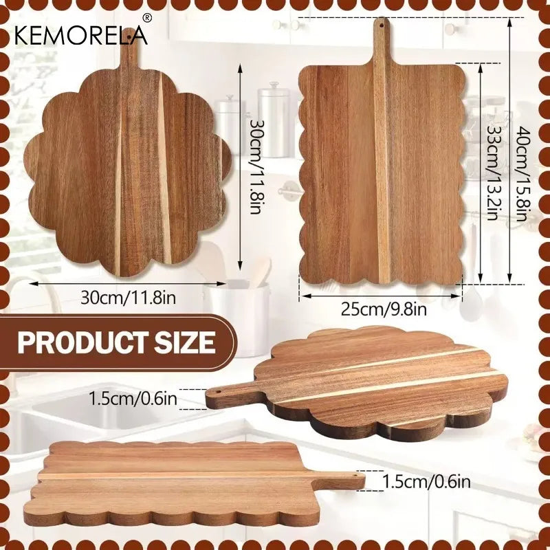 Scalloped Acacia Wood Cutting Board – Butcher Block Wood Cutting Board Axl