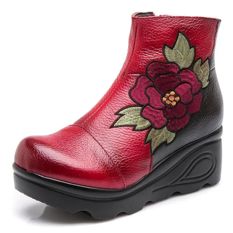 Lorilury Women's Embroidery Wedge Ankle Boots – Fur Lined Winter Women's Ankle Boots Axl