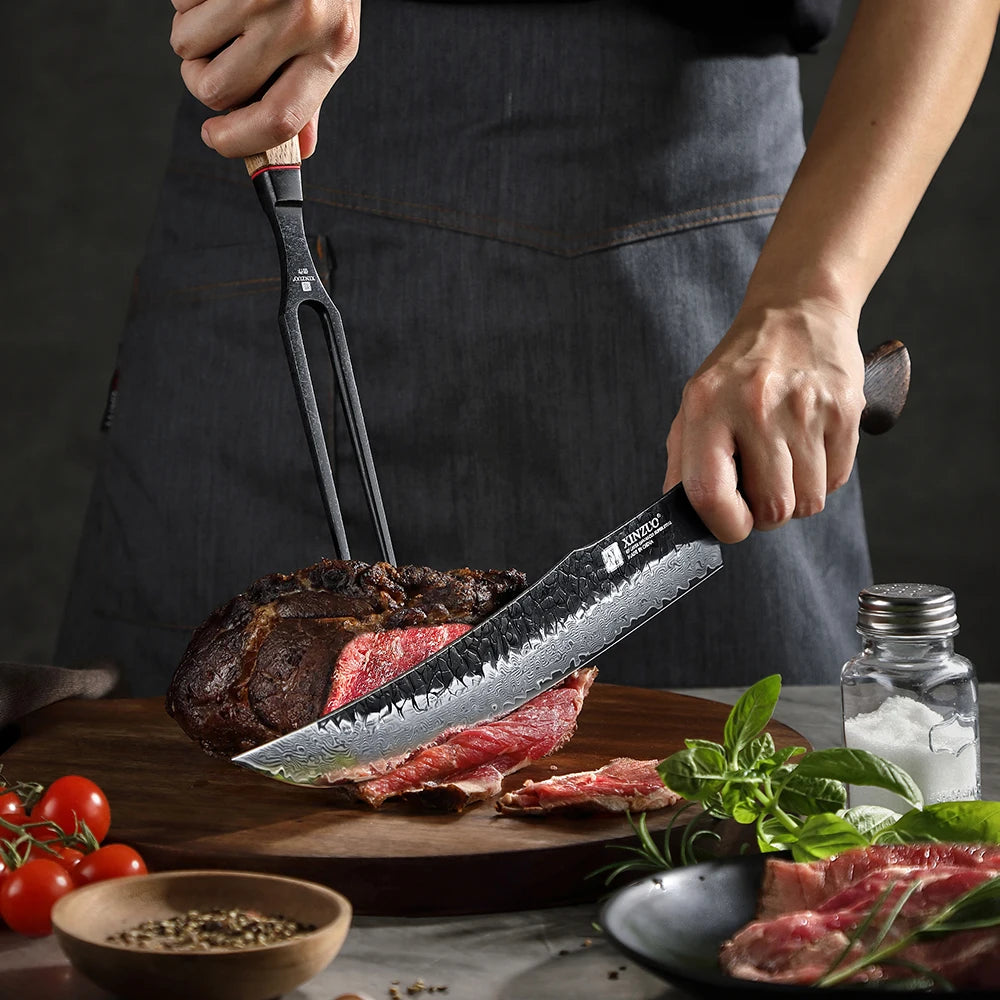 XINZUO Forged Carving Fork – Stainless Steel & Oak Handle Carving Fork Axl