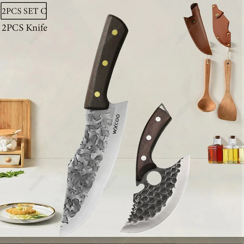 WXCOO Forged Stainless Steel Boning & Cleaver Kitchen Knife Kitchen Knife Axl 2PCS C