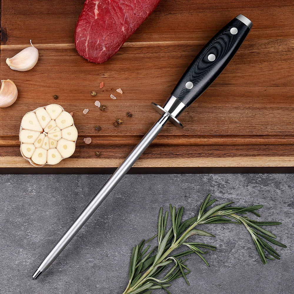 Sunnecko 8" Diamond Honing Steel Rod | Knife Sharpener Knife Honing Rod Axl