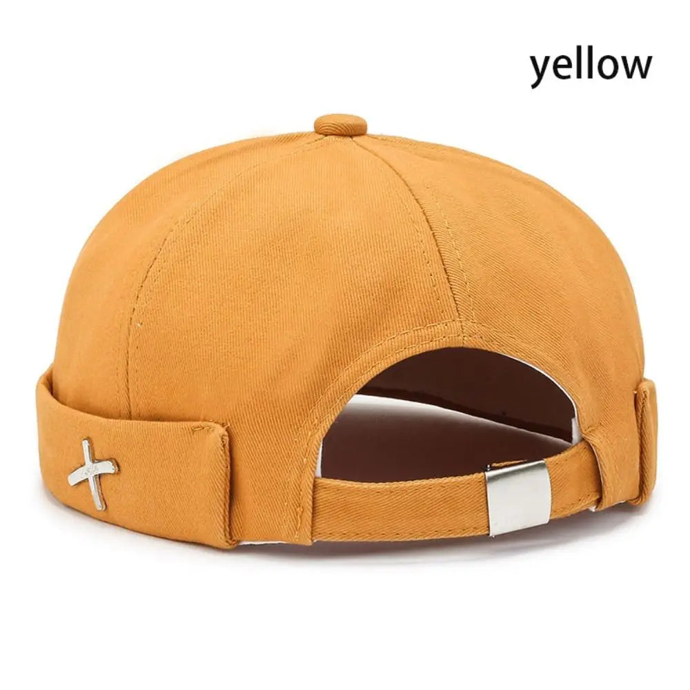Vintage Washed Cotton Brimless Docker Cap – Unisex Dome Hat Brimless Docker Cap Axl yellow