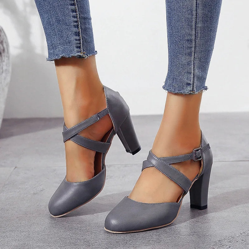 Women's Chunky Heel Slingback Pumps | Round Toe Platform Shoes Chunky Heel Pumps Axl 35 GRAY