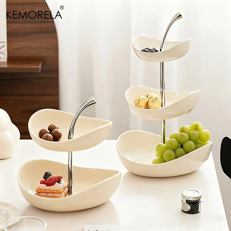 KEMORELA Ceramic Tiered Fruit Platter – 2 & 3 Layer Serving Tray Tiered Serving Platter Axl