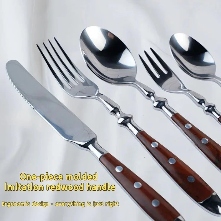 Stainless Steel Cutlery Set – Black Wood Handle Fork Spoon Knife Cutlery Flatware Set Axl