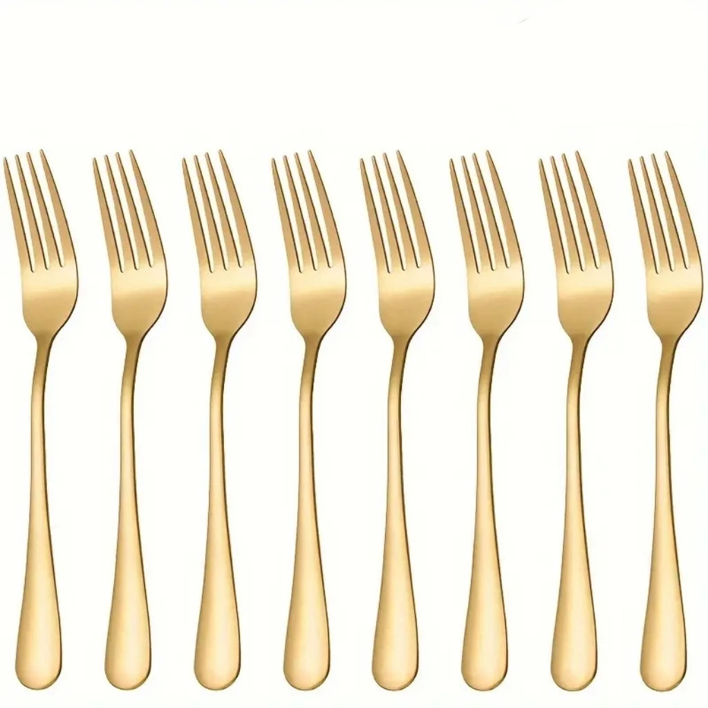 8-Piece Golden Dinner Fork Set – Stainless Steel, Dishwasher Safe Flatware Fork Set Axl