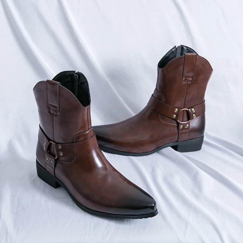 Men's Slip-On Western Chelsea Ankle Boots | Patent Leather Chelsea Ankle Boots Axl