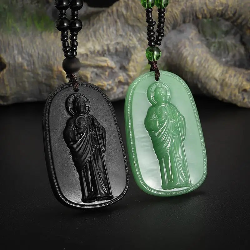 Imitation Jade Bodhisattva Pendant Necklace | Unisex Choker Pendant Necklace Axl