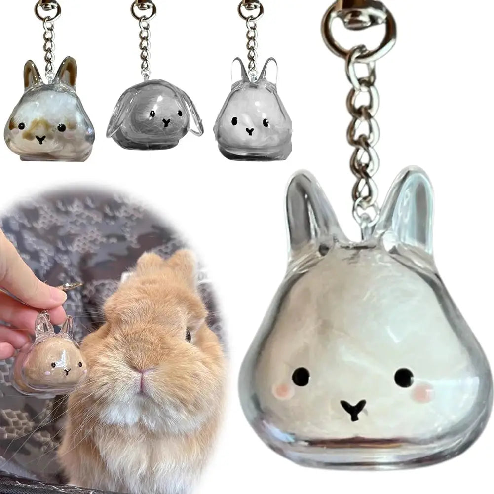 Rabbit Pet Fur Keepsake Capsule Keychain – Transparent Pendant Keepsake Keychain Axl