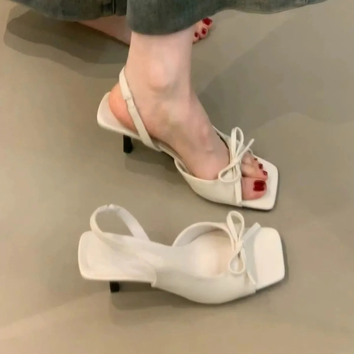 Women's Bow Tie High Heel Sandals | Square Toe Slim Heel High Heel Sandals Axl