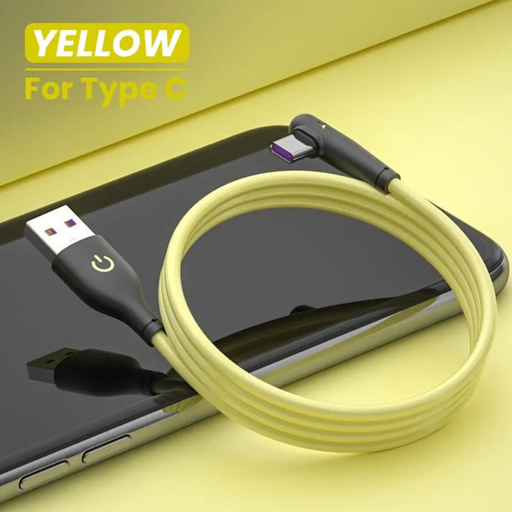 90° USB-C Fast Charging Cable 5A | Soft Silicone Type-C Cord USB-C Charging Cable Axl yellow-2m