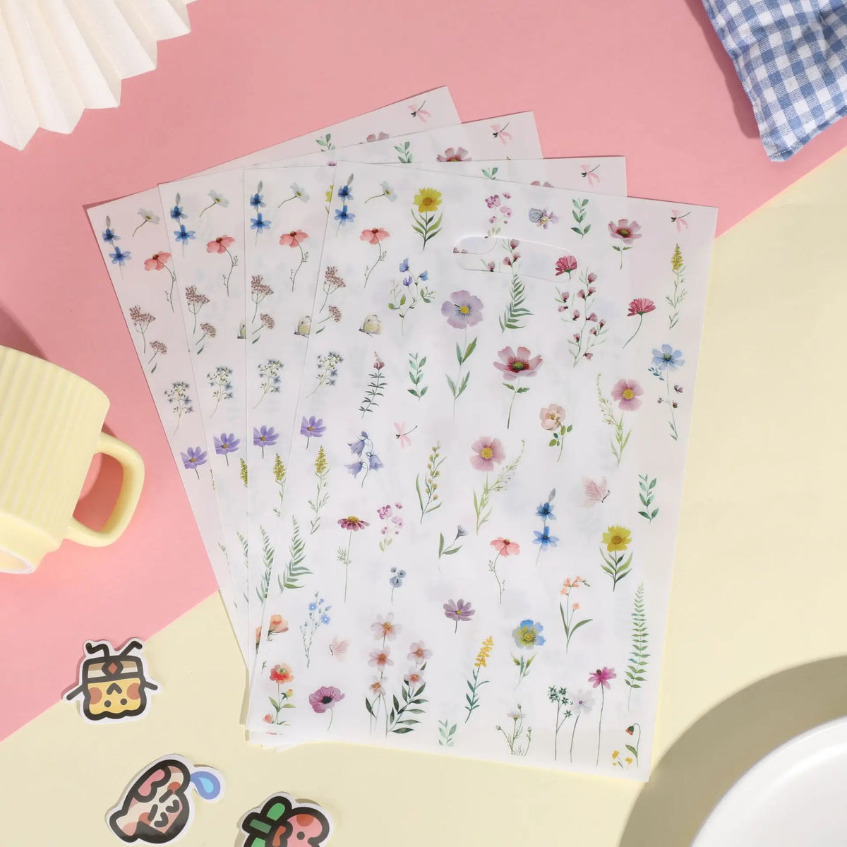 Summer Wildflower Plastic Gift Bags – Floral Butterfly Design 30/50pc Decorative Gift Bags Axl
