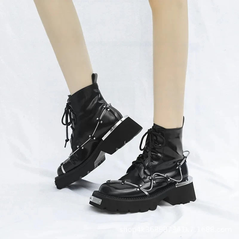 Women's Punk Mary Jane Ankle Boots – Metal Detail Lolita Derby Women's Ankle Boots Axl