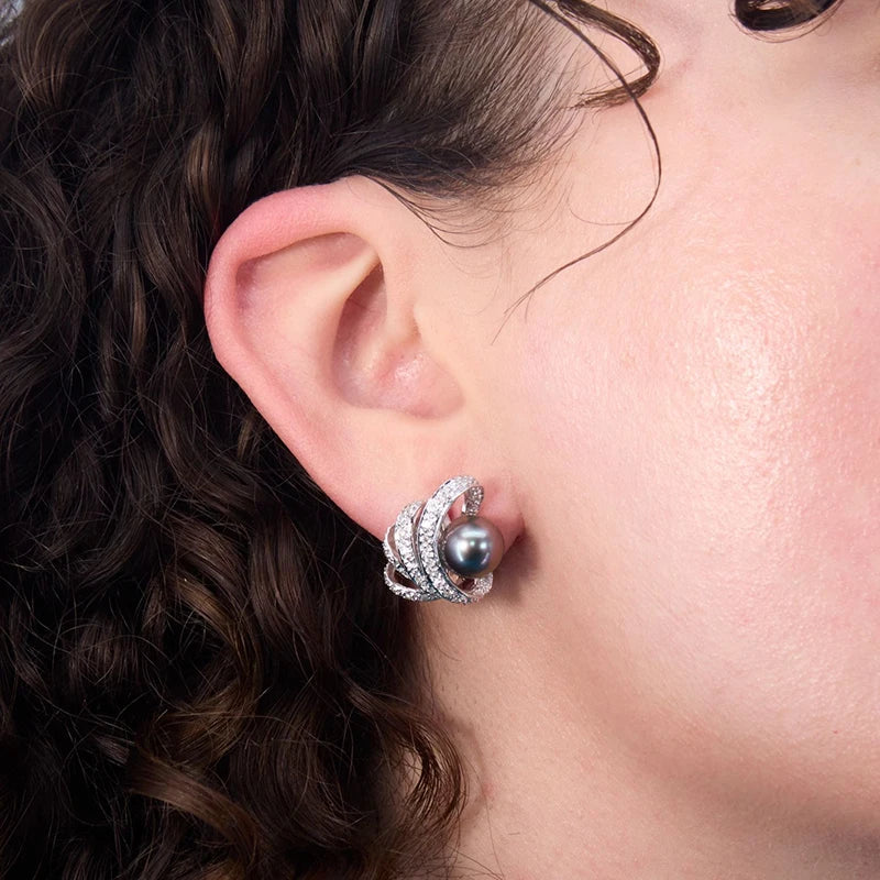 Huitan Pearl & CZ Stud Earrings – Multi-Color Women's Fashion Stud Earrings Axl