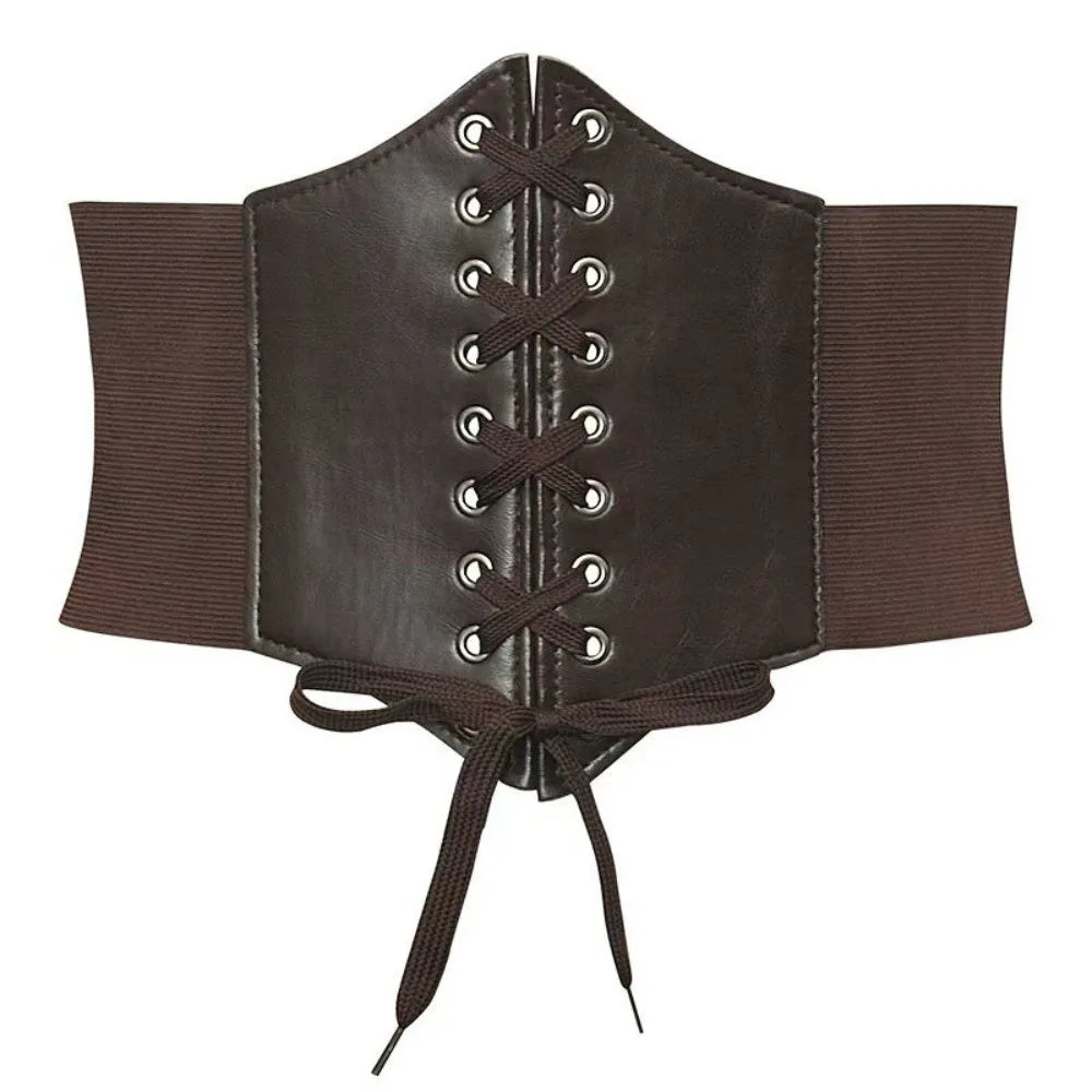 Women's Wide PU Leather Elastic Waistband Belt – Stylish Fit Wide Waistband Belt Axl Coffee