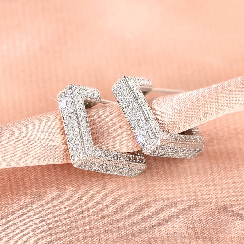 Huitan Geometric Cubic Zirconia Stud Earrings for Women Stud Earrings Axl E3151