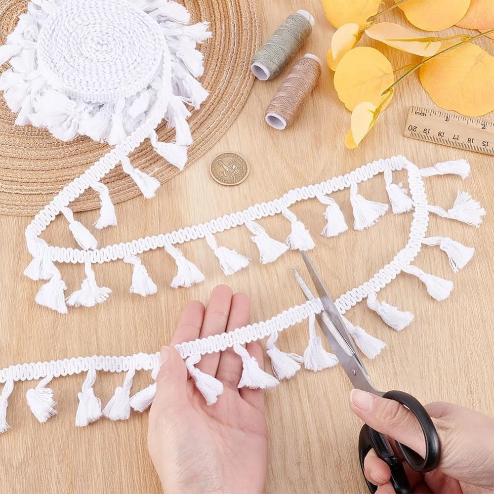 White Cotton Fringe Tassel Trim Ribbon 1-3/4" – 10.9 Yards Fringe Trim Ribbon Axl